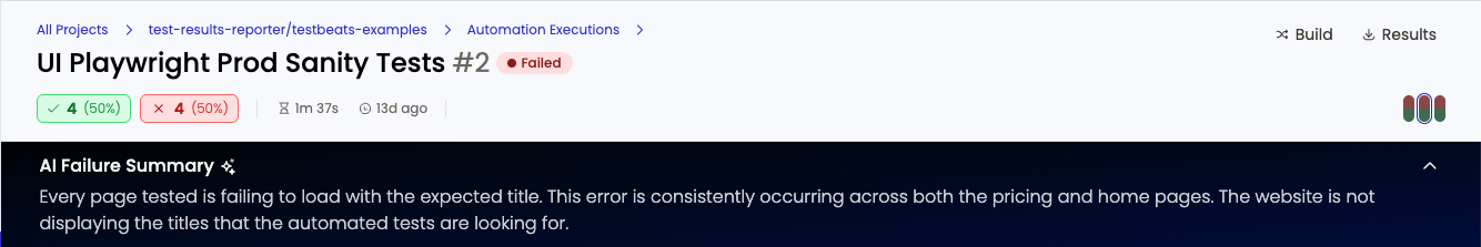 TestBeats AI failure summary